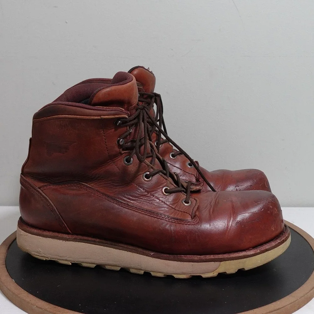Red Wing Traction Tred Lite Safety Toe Boots Men 11 Brown Leather Steel Toe Work